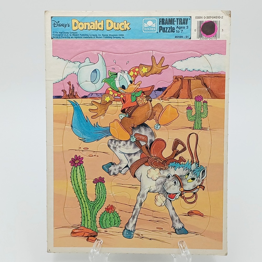 Donald Duck Cowboy Desert Horse Bronco Frame Tray Puzzle Vintage Golden 4510H-51
